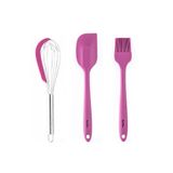 Tantitoni 024-06-VİŞNE RENKLİ 3LÜ SİLİKON SPATULA,FIRÇA VE ÇIRPICI SETİ