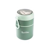 Tantitoni 036-01-TANTİTONİ YEŞİL PASLANMAZ ÇELİK YUVARLAK 2 KATLI PLASTİK KAŞIKLI YEMEK TAŞIMA KABI 710ML