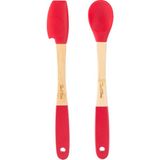 Tantitoni 096-24-BAMBU Saplı Kırmızı Silikon Spatula ve Kaşık Seti