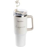 Tantitoni Açık Kahve Desenli Paslanmaz Çelik Pipetli Termos Bardak 1.2lt - 1200 ml - Açık Kahverengi