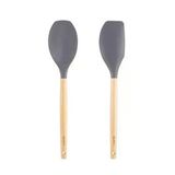 Tantitoni Bambu Sapliı Gri Renkli Silikon Buyuk Kasik Ve Spatula Seti (Elvin Home Concept)