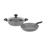 Tantitoni Granıtte 3 Parça Gri Granıt Sığ Tencere ve Tava Seti
