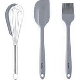 Tantitoni Gri Renkli 3lü Silikon Spatula,fırça ve Çırpıcı Seti - Füme