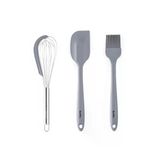 Tantitoni Gri Renkli 3Lü Silikon Spatula,Fırça Ve Çırpıcı Seti