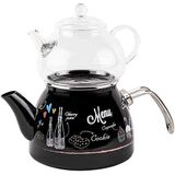 Tantitoni Love Menu Cam Demlikli Emaye Caydanlik Takimi 980Ml/2200Ml