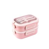 Tantitoni Pembe Paslanmaz Çelik 2 Katlı Çatal Ve Kaşıklı Yemek Taşıma Kabı 1.65L