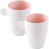 Tantitoni Round Pembe Porselen Ikili Kupa Seti 220ML - Pembe - Beyaz - 220 ml