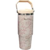 Tantitoni Tnt-Gıng V200DESKH-020-01-AÇIK Kahve Desenli Paslanmaz Çelik Tutmalı Pipetli Termos Bardak 900ML - 900 ml