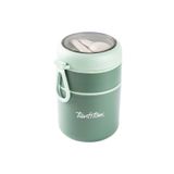 Tantıtonı Yesıl Paslanmaz Celık Yuvarlak 2 Katlı Plastık Kasıklı Yemek Tasıma Kabı 710Ml