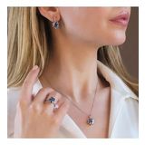 Tanzanit Taşlı Kare Lotus Çiçeği Gümüş Set