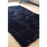 Tappeto Kuzu Kürkü Dekoratif Post 100x150 cm Siyah Salon Halı