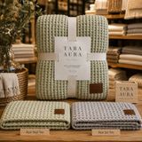 Taraaura %100 Pamuk Örgü Koltuk & Yatak Örtüsü | Çok Amaçlı Premium Throw - 120 x 180 cm - Açık Yeşil