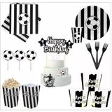 Taraftar Siyah Beyaz 8 Tabak, 8 Bardak, 8 Mısır Kutusu, 10 Peçete, 10 Çatal, 10 Kürdan, 8 Cupcake, Pasta Bannerı