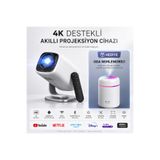 TARÇIN 4K Destekli Yeni Nesil Taşınabilir Akıllı Projektör -Oda Nemlendirici Hediyeli!- WiFi 6 Ultra Hızlı Bağlantı, Sinema Keyfi