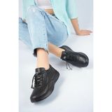 Tarçın Ayakkabı Hakiki Deri Siyah Siyah Kadın Deri Sneaker Spor Ayakkabı TRC171-0110