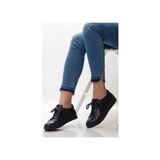 Tarçın Ayakkabı Hakiki Deri Siyah Siyah Kadın Deri Sneaker TRC55-VNSM010 - Kömür