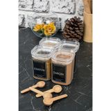TARÇIN HOMES 4'lü 200 ml Vakumlu Sızdırmaz Bambu Kaşıklı Etiketli Akrilik Baharatlık Seti Saklama Kabı