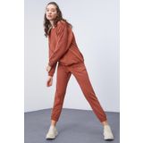 Tarçın O Yaka Oversize Lastik Paça Kadın Eşofman Takımı - 95287 | XXL