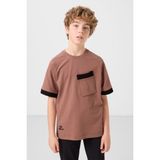 Tarçın Pamuklu Yumuşak Dokulu Oversize Cep Detaylı Erkek Çocuk T-Shirt - 11295 - 8 - 9 Yaş