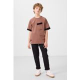 Tarçın Pamuklu Yumuşak Dokulu Oversize Cep Detaylı Erkek Çocuk T-Shirt - 11295