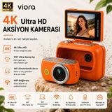 Tarçın Viora Mini 4K Aksiyon Kamerası 180° Döner Ekran Wifi Geniş Açı Taşınabilir Vlog Kamera - Turuncu