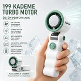 Tarçın Y19S Turbo Fan Şarjlı Mini Vantilatör 199 Kademeli Dijital Göstergeli Sessiz El Fanı - Beyaz