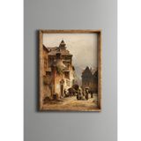 Tarihi Avrupa Sokağı - Vintage Desenli Çerçeve - İnce Model, Altın1, 30 x 40