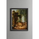 Tarihi Bahçede Çeşme ve Figürler - Vintage Desenli Çerçeve - İnce Model, Gümüş, 21 x 30