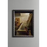 Tarihi Merdiven Sahnesi - Vintage Desenli Çerçeve - İnce Model, Gümüş, 15 x 21