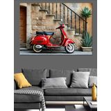 Tarihi Merdivende Kırmızı Vespa Dekoratif Kanvas - Mdf Ahşap Tablo