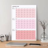 Tarihsiz Üç Aylık Duvar Takvimi, 90 Günlük Plan, Duvar Planlayıcı, Pembe Renk - 50x70 cm