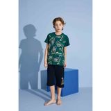 Tarık Erkek Çocuk Kaplan T-Shirt Bermuda Alt Penye Süprem Bisiklet Yaka Orta Kalın Pijama TAKIMI-3975 - Yeşil - 8 - 9 Yaş