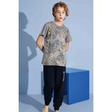 Tarık Erkek Çocuk Kaplan T-Shirt Uzun Alt Penye Süprem Bisiklet Yaka Orta Kalın Pijama TAKIMI-3973 - Antrasit - Açık Gri - 6 - 7 Yaş