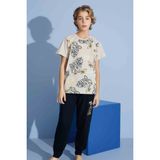 Tarık Erkek Çocuk Kaplan T-Shirt Uzun Alt Penye Süprem Bisiklet Yaka Orta Kalın Pijama TAKIMI-3973 - Bej - 8 - 9 Yaş