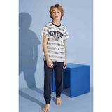 Tarık Erkek Çocuk New York T-Shirt Uzun Alt Penye Süprem Bisiklet Yaka Orta Kalın Pijama TAKIMI-4004 - Antrasit - Açık Gri - 10 - 11 Yaş