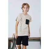 Tarık Erkek Çocuk Sportswear Cepli T-Shirt Sweatshirt Alt Bisiklet Yaka Orta Kalın Pijama TAKIMI-3962 - Bej - 7 - 8 Yaş