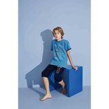 Tarık Erkek Çocuk Sportswear Fear None T-Shirt Kapri Alt Bisiklet Yaka Orta Kalın Pijama TAKIMI-3922 - Deniz Mavi - 8 - 9 Yaş