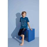 Tarık Erkek Çocuk Sportswear Fear None T-Shirt Kapri Alt Bisiklet Yaka Orta Kalın Pijama TAKIMI-3922 - Petrol - Yeşil - 6 - 7 Yaş