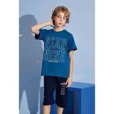Tarık Erkek Çocuk Sportswear Fear None T-Shirt Kapri Alt Bisiklet Yaka Orta Kalın Pijama TAKIMI-3922 - Petrol - Yeşil - 7 - 8 Yaş