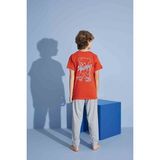 Tarık Erkek Çocuk T-Shirt Uzun Alt Penye Süprem Bisiklet Yaka Orta Kalın Pijama TAKIMI-3928 - Turuncu - 3 - 4 Yaş