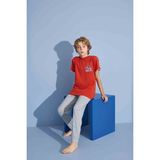 Tarık Erkek Çocuk T-Shirt Uzun Alt Penye Süprem Bisiklet Yaka Orta Kalın Pijama TAKIMI-3928 - Turuncu - 8 - 9 Yaş