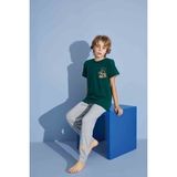 Tarık Erkek Çocuk T-Shirt Uzun Alt Penye Süprem Bisiklet Yaka Orta Kalın Pijama TAKIMI-3928 - Yeşil - 3 - 4 Yaş