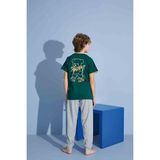 Tarık Erkek Çocuk T-Shirt Uzun Alt Penye Süprem Bisiklet Yaka Orta Kalın Pijama TAKIMI-3928 - Yeşil - 6 - 7 Yaş