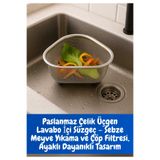 TARIK HOME 20 cm. Paslanmaz Çelik Ayaklı Lavabo Çöp Süzgeci Üçgen Şekilli Örgü Telli