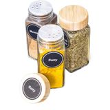 TARIK HOME 2Adet Bambu Kapaklı Cam Baharatlık Tuzluk Seti 120 ml