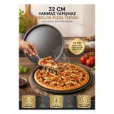 TARIK HOME 32 cm Yanmaz Yapışmaz Teflon Pizza Tepsisi - Fırın Tepsisi Yuvarlak Tart ve Çörek Kalıbı