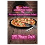 TARIK HOME 32cm Teflon Delikli Pizza Tepsisi ve Pizza - Hamur Kesme Ruleti