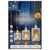 TARIK HOME 3'lü Set Pilli Kristal Tasarımlı Led Mum - Alev Efektli Dekoratif Kına Gecesi Mum Seti