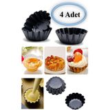 TARIK HOME 4'lü Yapışmaz Mini Karbon Çelik Tart, Kek ve Turta Kalıbı Seti - 7,5 cm Porsiyonluk