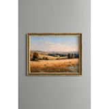 Tarlalar ve Uzak Ev Manzarası - Vintage Desenli Çerçeve - İnce Model, Altın4, 15 x 21